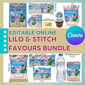 Lilo Angel & Stitch 10 Party Favors, water bottle, chip, candy bars, juice labels and more. DIGITAL