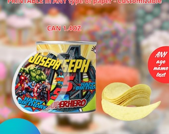 Geïnspireerde Avengers: klein blikje Pringles. Bewerkbaar in CANVA