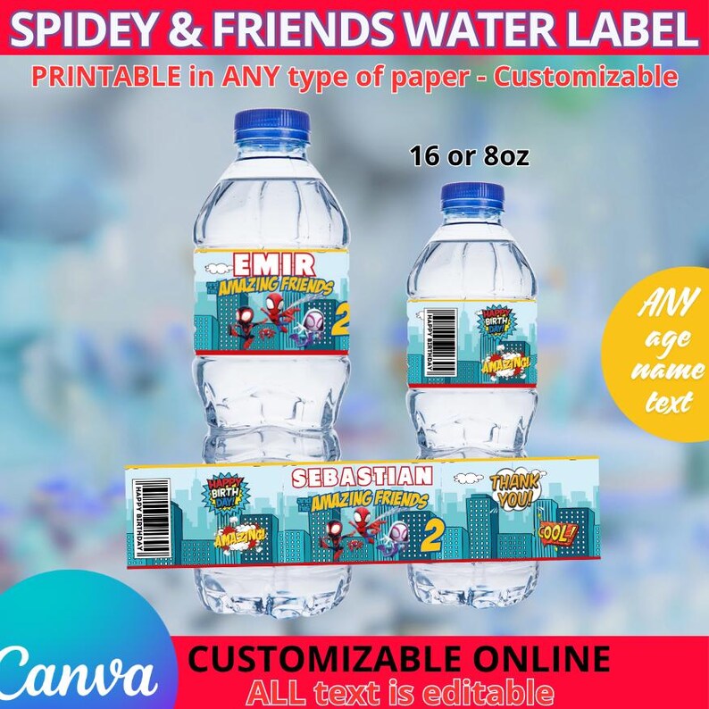 Spidey and His Amazing Friends Water. Editable in CANVA - Etsy