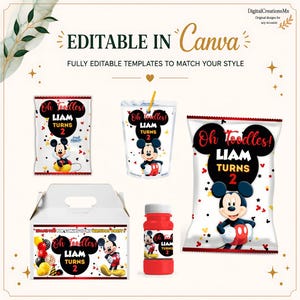 Mickey Mouse 10 Party Favors, water bottle, chip, juice and more. DIGITAL image 4