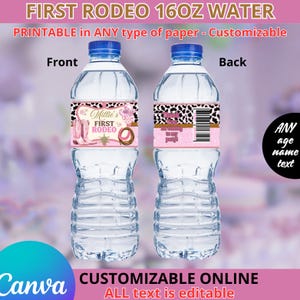 Cowgirl Birthday Water label 16oz. EDITABLE IN CANVA