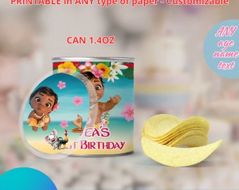 Moana Baby Pringles small can. Editable in CANVA