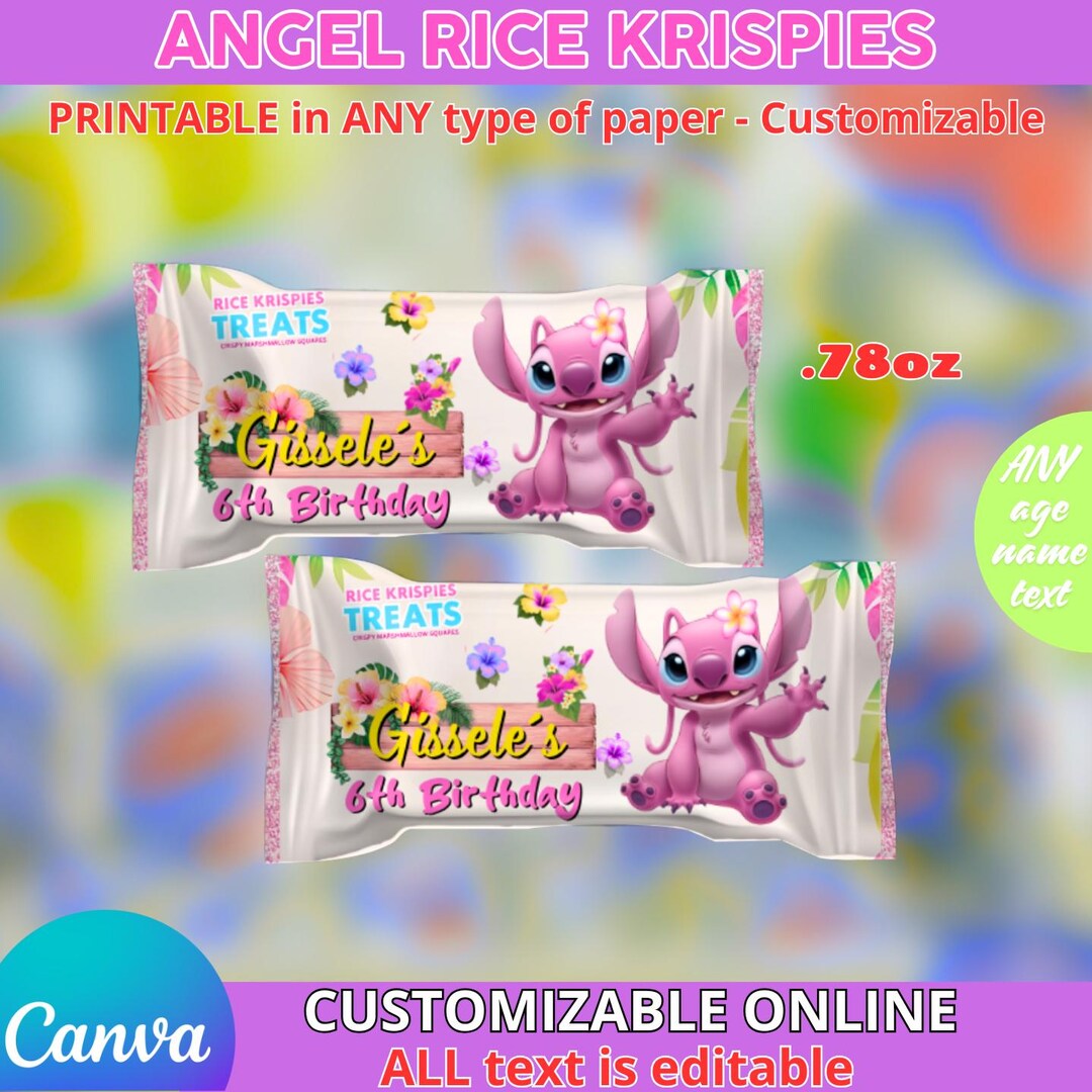 Angel Birthday Party Rice Krispies Templete. Edit Yourself in CANVA. - Etsy