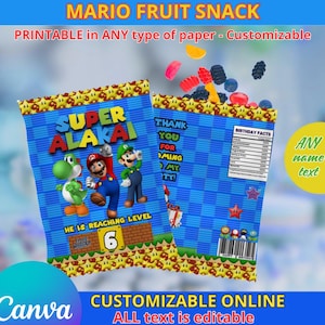 Super Mario Fruit Snack templete. Editable in CANVA