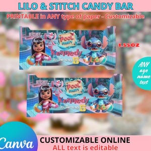 Lilo & Stitch Pool party - Candy bar templete. EDITABLE IN CANVA