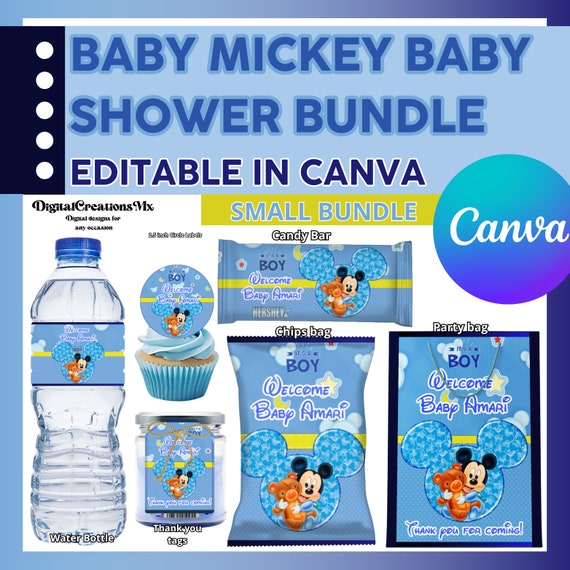 Mickey Mouse Baby Shower or Birthday Party Favors, Water Bottle