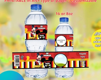 Mickey Mouse Water labels. Editable in CANVA