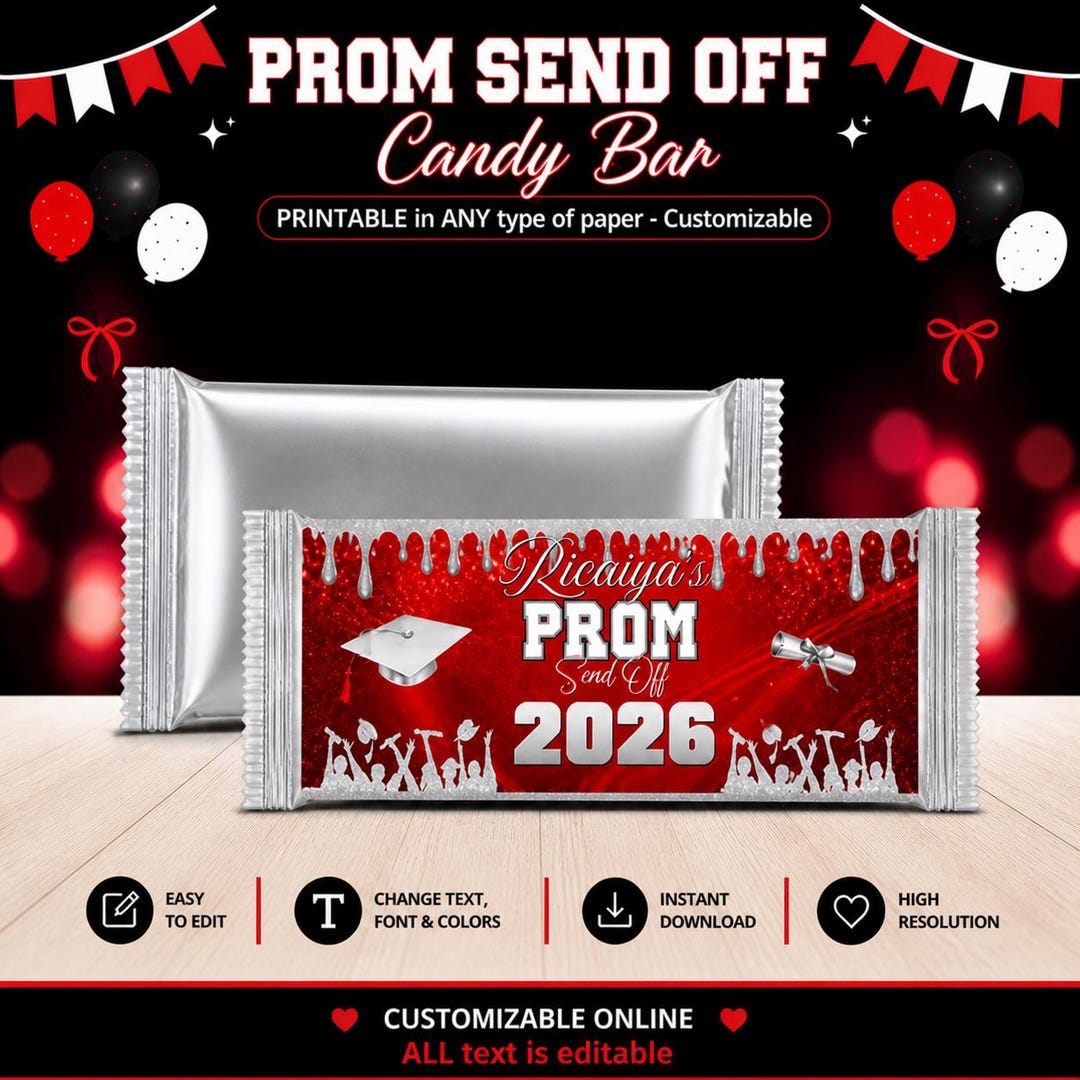 Prom Send off Red Candy Bar Label. Edit Yourself in Canva - Etsy