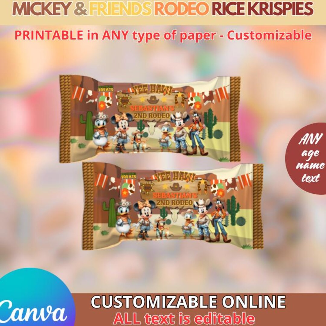 Mickey and Friends Rodeo Rice Krispies Templete. EDITABLE IN CANVA - Etsy
