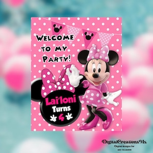 Pink Minnie Mouse Welcome SigN 16X20IN, Pink Minnie Mouse Welcome Banner, DIGITAL ONLY. Editable in CANVA image 3