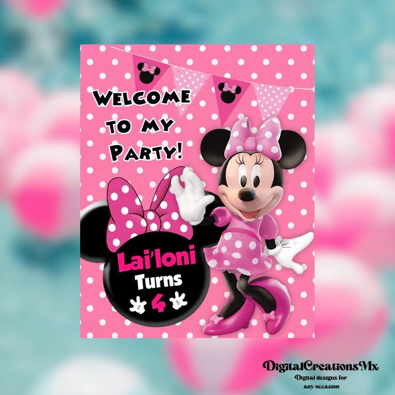 Pink Minnie Mouse Welcome SigN 16X20IN, Pink Minnie Mouse Welcome Banner, DIGITAL ONLY. Editable in CANVA image 3