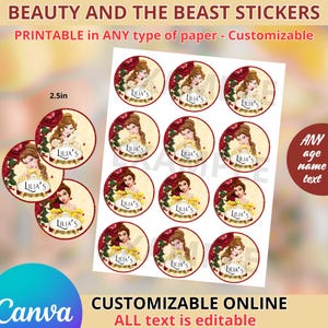 Beauty and the Beast - - Stickers 2.5in Template, EDIT Yourself in CANVA