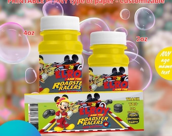 Mickey e seus amigos Roadster Racers - Modelo de etiqueta bolha de 4 e 2 oz. Editável em CANVA