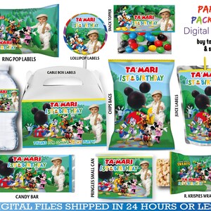 Clubhouse Mickey Mouse Party favors, water bottle, chip, candy bar, juice labels, favor bags, and more!! DIGITAL