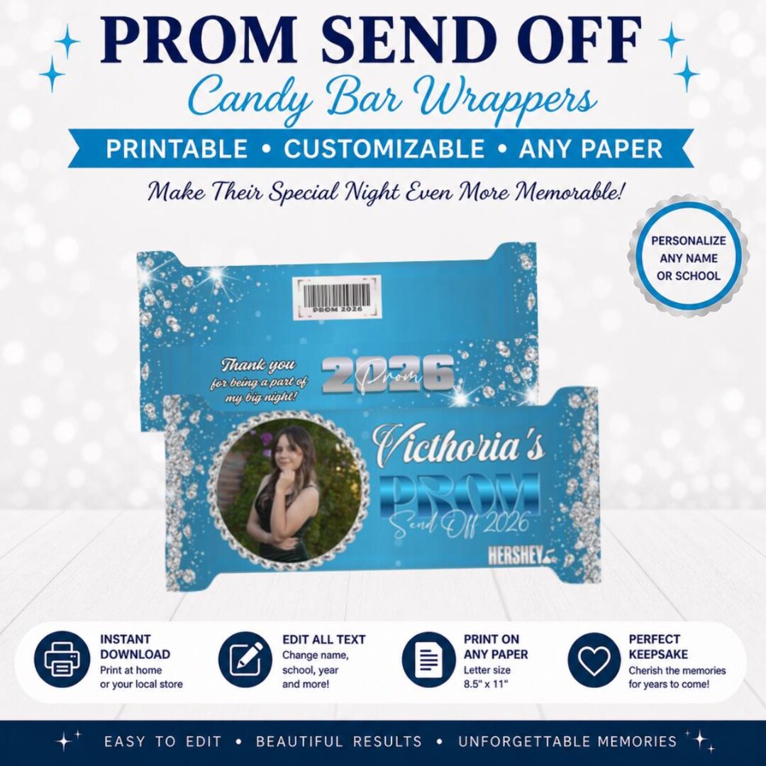 Bar Code For Prom Prom Send off or Graduation Diamond Blue Candy Bar Label. Edit Yourself ...
