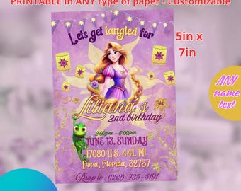 Rapunzel Invitation templete 5x7in. Editable in CANVA