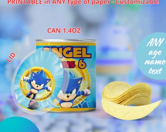 Sonic Pringles small can and lid. Editable in CANVA