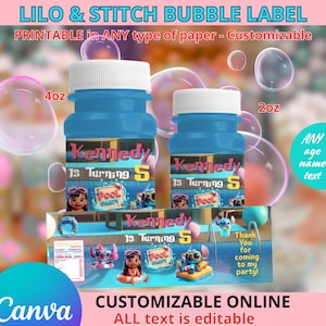 Lilo & Stitch Pool - Bubble label templete 4 and 2oz. Editable in CANVA