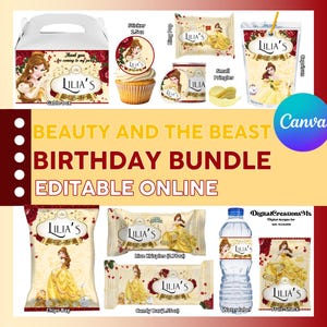 Beauty and the Beast 10 Party Favors, water bottle, chip, candy bars, juice labels and more. DIGITAL