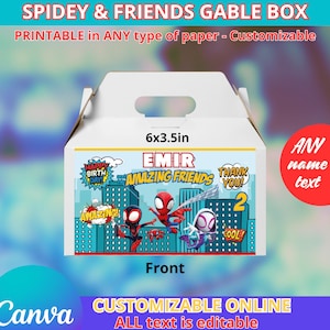 Spidey and friends Gable box. Editable in CANVA