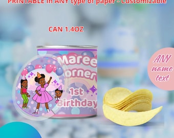 Birthday Gracies Pringles small can and lid. Editable in CANVA