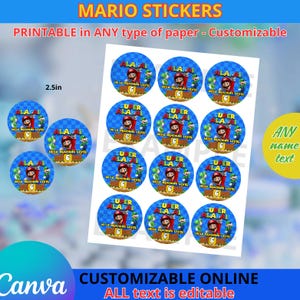 Super Mario Stickers 2.5in Template, EDIT Yourself in CANVA