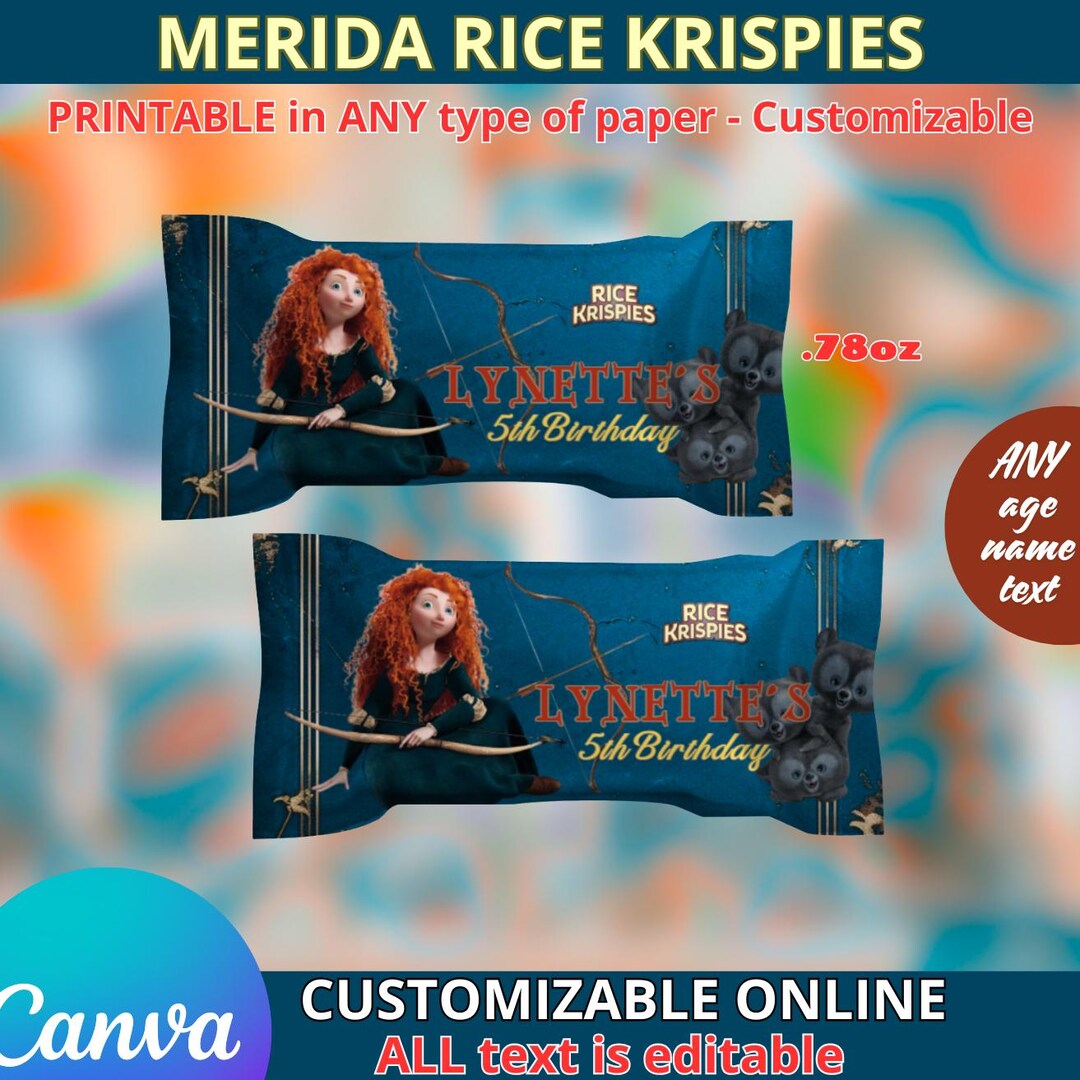 Merida Rice Cake Challenge Princess Merida Rice Krispies Templete. EDITABLE IN CANVA - Etsy