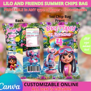 Lilo and Friends Summer Birthday Party - Chips Bags. Eabditle in CANVA