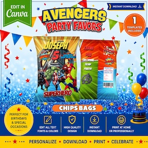 Geïnspireerde Avengers: chipszakken. Bewerkbaar in CANVA