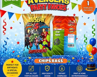 Inspiriert von Avengers - Chips Taschen. Bearbeitbar in CANVA