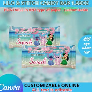 Lilo und Stitch Candy Bar Bügelbild. IN CANVA BEARBEITBAR