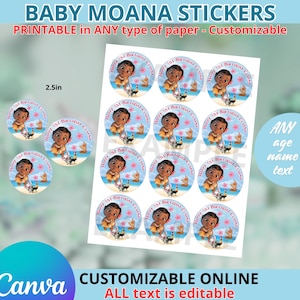 Moana Baby Stickers 6,5 cm Vorlage, EDIT selbst in CANVA