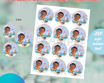 Moana Baby Stickers 2.5in Template, EDIT Yourself in CANVA