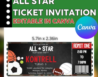 Invito per biglietto festa All Star Sport... Modificabile in CANVA