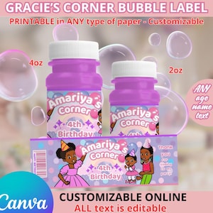 Birthday Gracies - Bubble label templete 4 and 2oz. Editable in CANVA