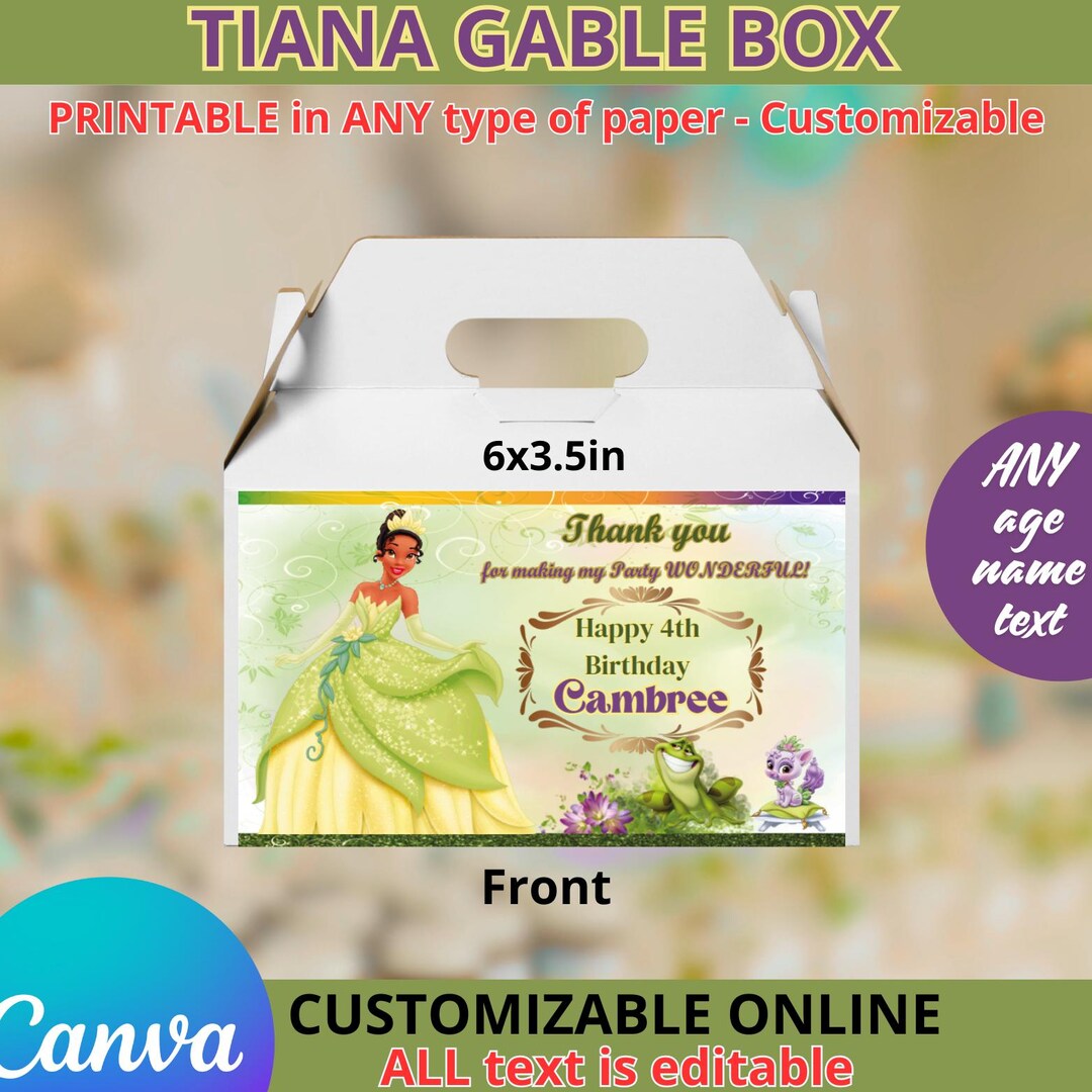Princess Gable Box Tiana Princess Gable Box Templete. Editable in CANVA - Etsy
