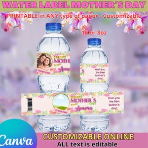 Mother's Day with photo Water label templete. Editable in CANVA