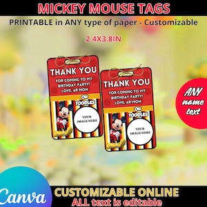 Mickey Mouse Thank you tags. Editable in CANVA