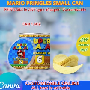 Super Mario Pringles small can. Editable in CANVA