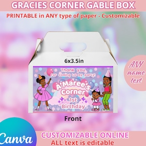 Birthday Gracies Gable box. Editable in CANVA