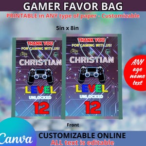 Gamer Birthday Favor-zakjes tempel. BEWERKBAAR OP CANVA