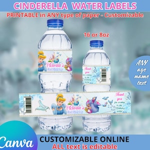 Cinderella Water labels. EDITABLE IN CANVA