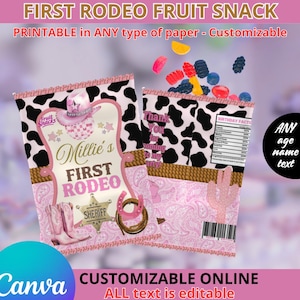Cowgirl Birthday Fruit snack templete. EDITABLE IN CANVA
