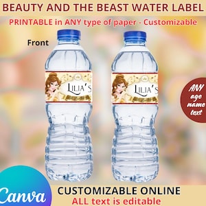 Beauty and the Beast - Water labels Templete. Editable in CANVA