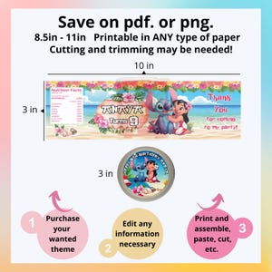 Pu&ograve; includere: Forniture per feste stampabili con Stitch e Angel di Lilo & Stitch della Disney. Il set include uno striscione che recita "ANAYA Turns 9" e un adesivo rotondo con il testo "Happy 9th Birthday Anaya". Lo striscione &egrave; largo 25,4 cm e alto 7,6 cm. L'adesivo ha un diametro di 7,6 cm. Sono incluse istruzioni per l'acquisto, la modifica e la stampa delle forniture per feste.