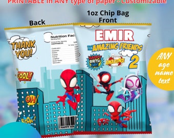 Spidey and His Amazing Friends Chips Bags. Editable in CANVA