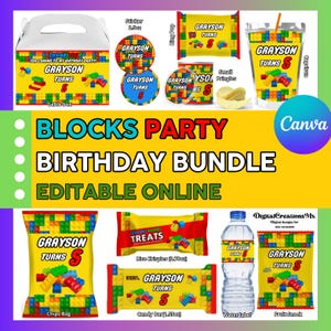 BLOCKS 10 Party favors printables, digital files INC. Editable in CANVA