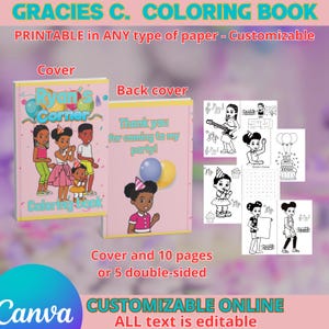 Birthday Gracie Coloring Book. Editable in CANVA