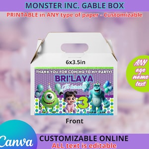 Boîte à pignons Monsters INC. Modifiable dans CANVA