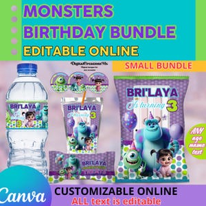 モンスター5パーティーの記念品、モンスターの印刷物、デジタルファイルINC。CANVAで編集可能